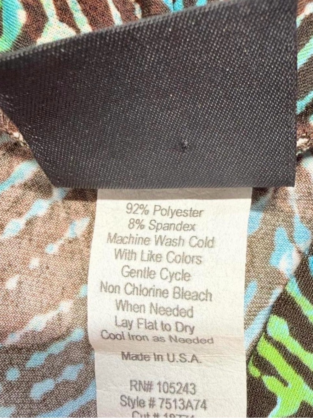 Vintage 90’s Y2K Geometric Babydoll Blouse Top Women’s Large Green 2000’s Summer - Picture 3 of 6